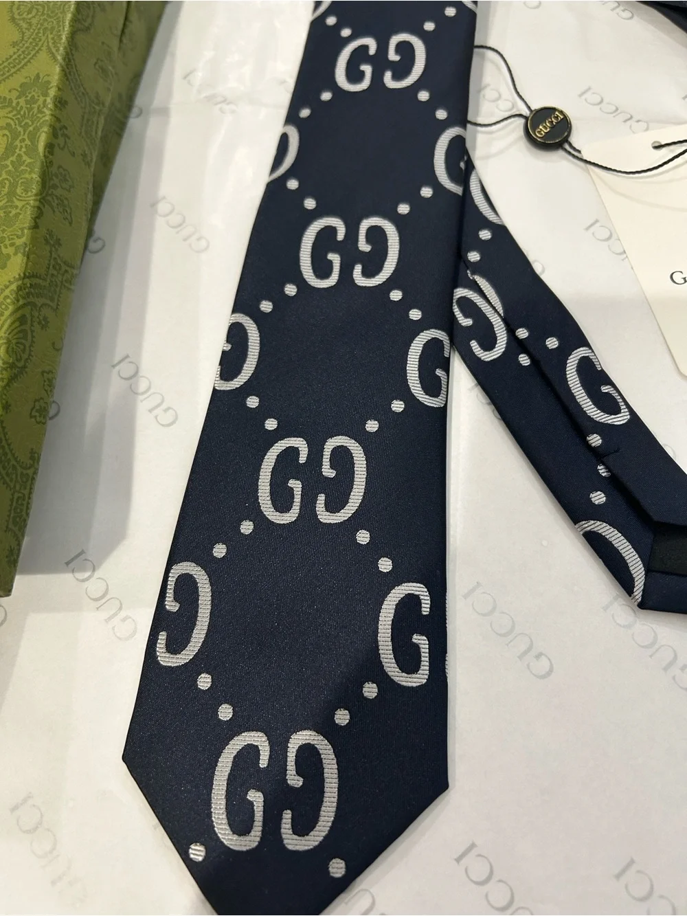 Gucci Navy GG Pattern Silk Tie